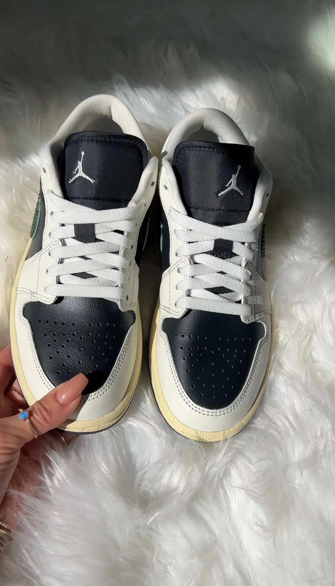Cream Gray Swarovski Women’s Air Jordan 1 Low Shoes