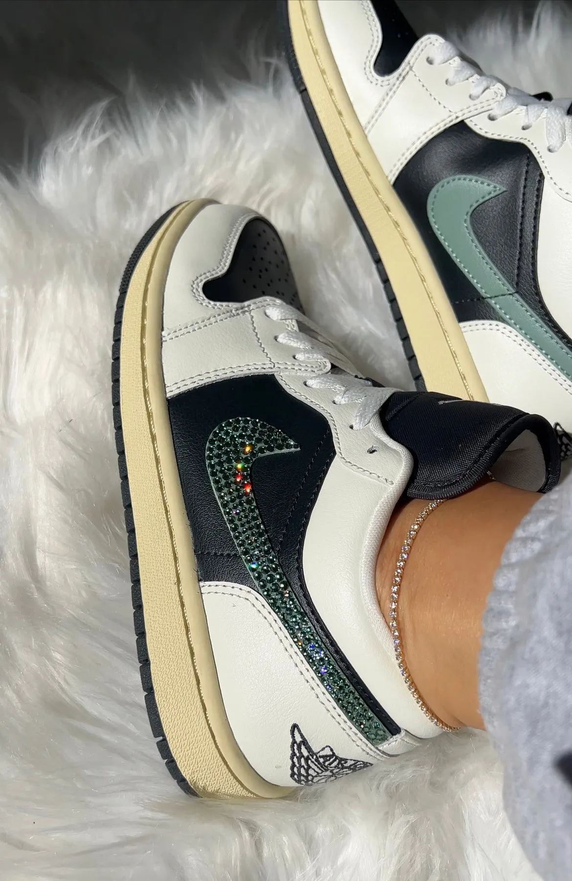 Cream Gray Swarovski Women’s Air Jordan 1 Low Shoes