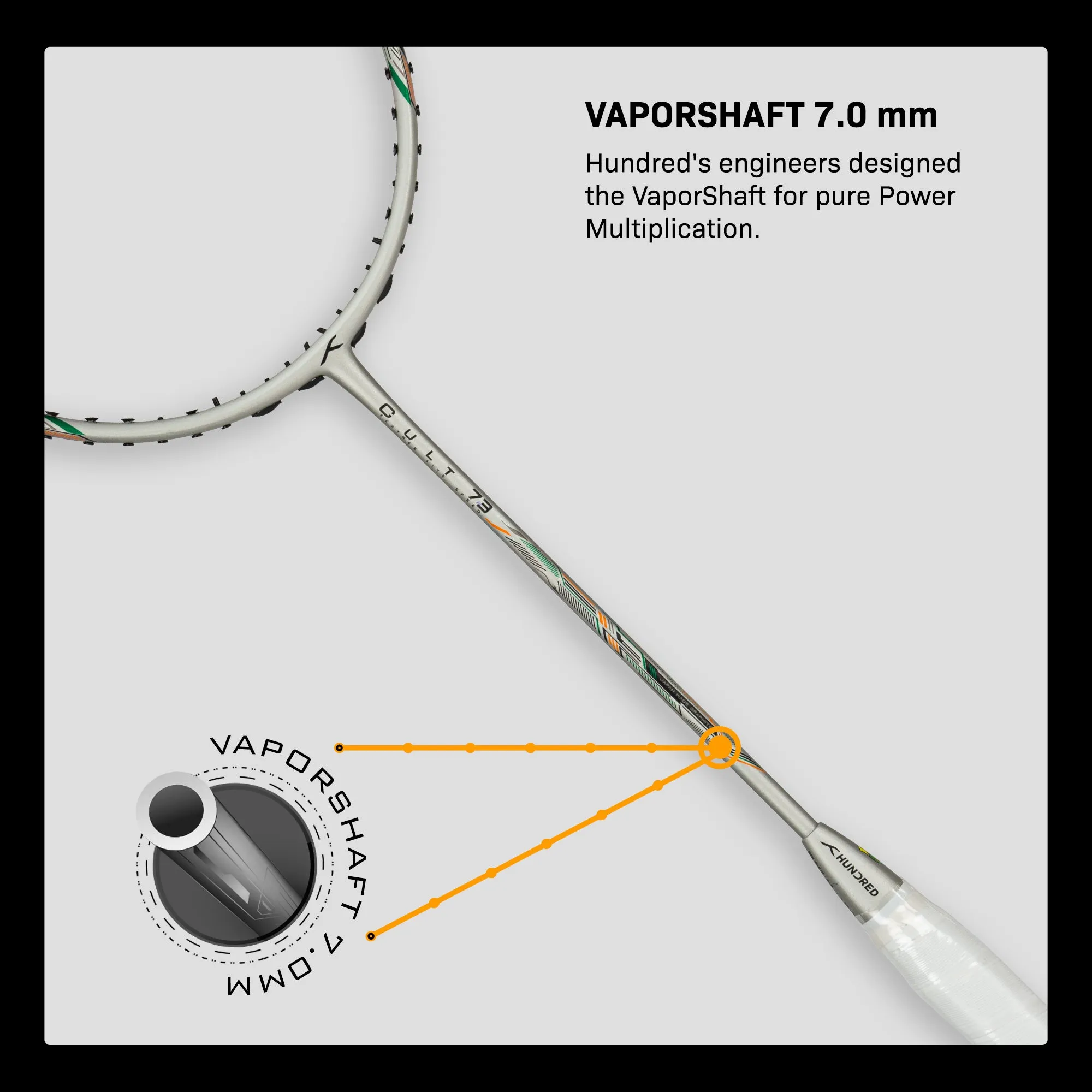 Hundred CULT 73 Unstrung Badminton Racquet (Grey)