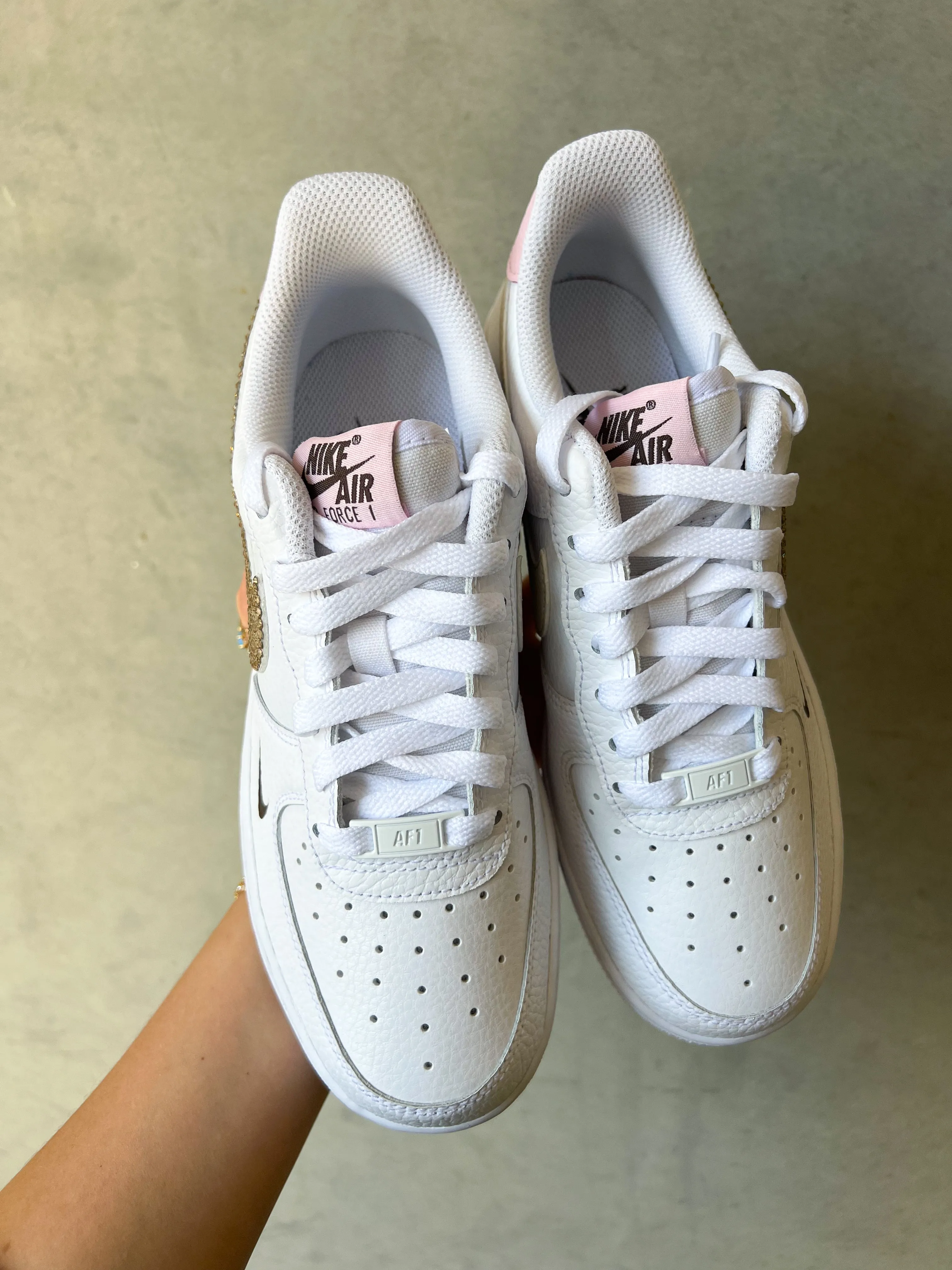 SIZE 9 Pink Champagne Swarovski Womens Nike Air Force One