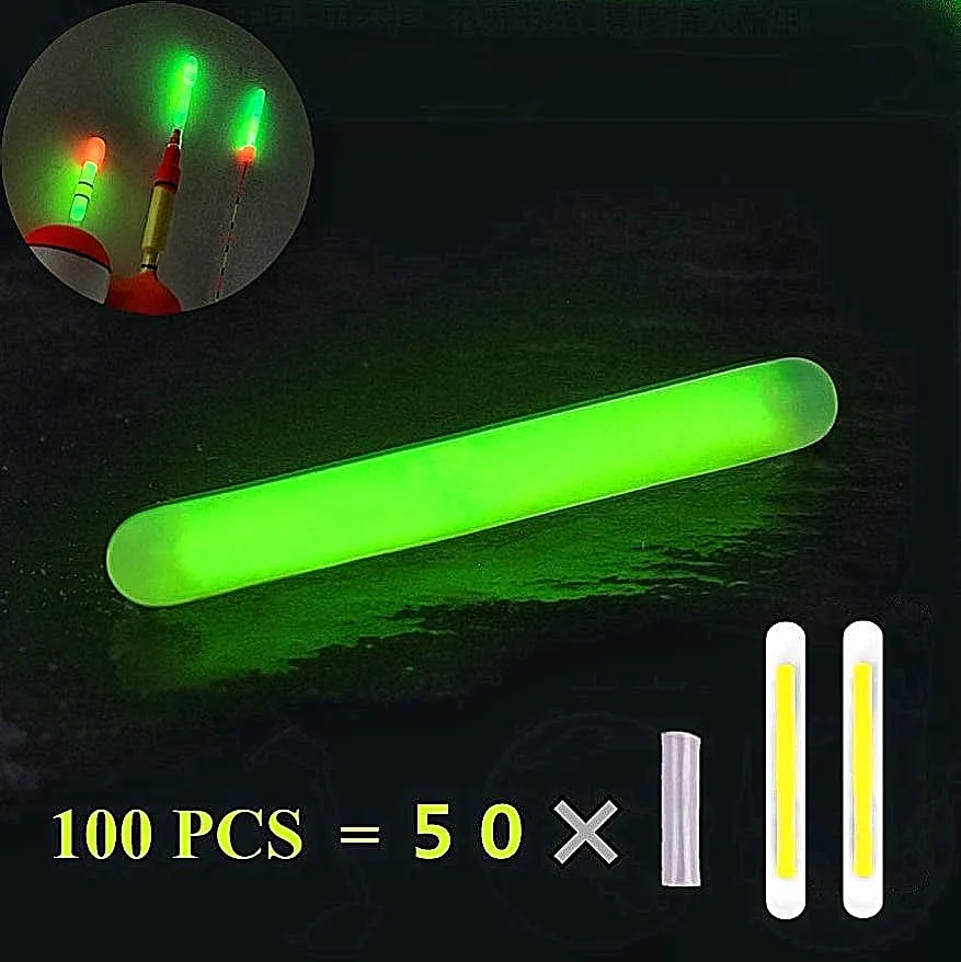TRZLIFE Fishing Glow Sticks, 100 PCS Upgraded Lucky Fishing Green Light Unique Secret Formula Brings Brighter Longer Lasting More Visible Fishing Light Sticks Used on Float, Bobbers, Rod tip, Pole
